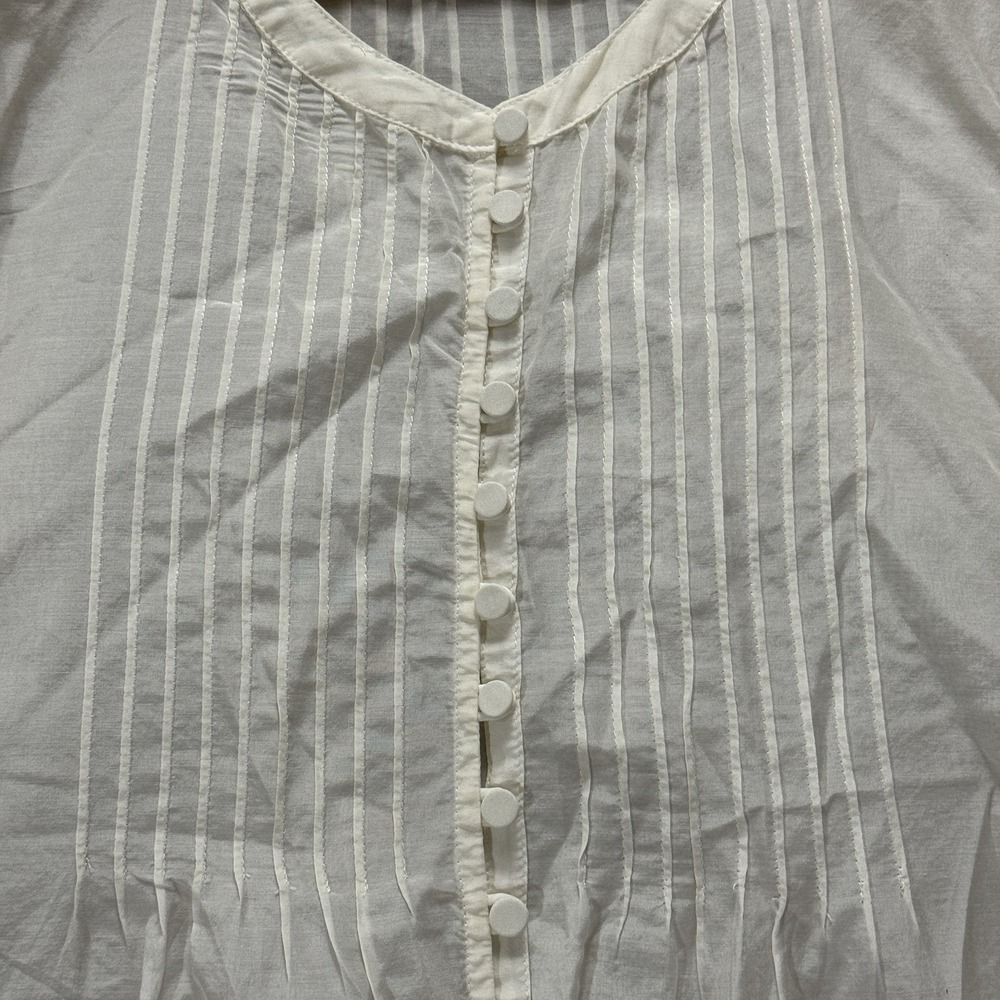 J. Crew White / Ivory Pintuck Blouse Cotton Silk Button Front Puff Sleeve Boho M - Picture 4 of 11